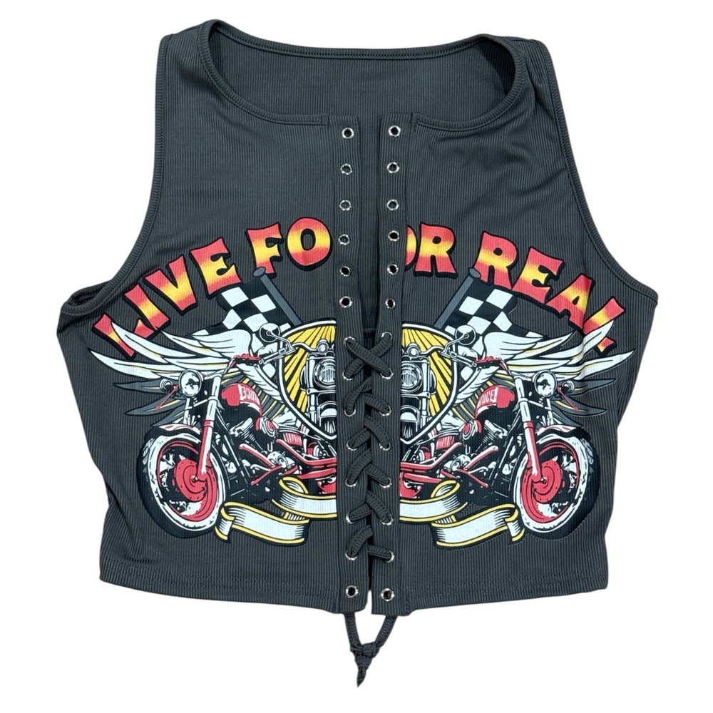 Graphic Lace-Up Crop Top - Picture 3 of 5
